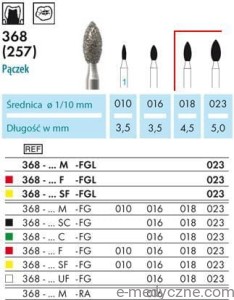 Wiertła dentystyczne - pączki 368 016-023 FG