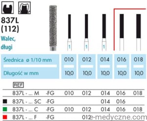 Wiertła - walce długie 837L 016-018 FG