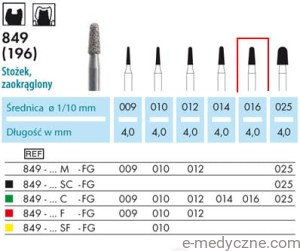 Wiertła - stożki 849 016 FG