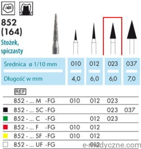 Wiertła - stożki szpiczaste  852-023C FG