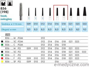 Wiertła - stożki zaokrąglone  856 016-018 FG
