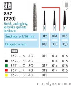 Wiertła - stożki, końcówki zaokrąglone  857 012-014 FG