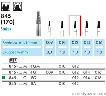 Wiertła 845-012 na mikrosilnik