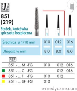 Wiertła - stożki z zaokrągloną gładką końcówką  851 010-012 FG