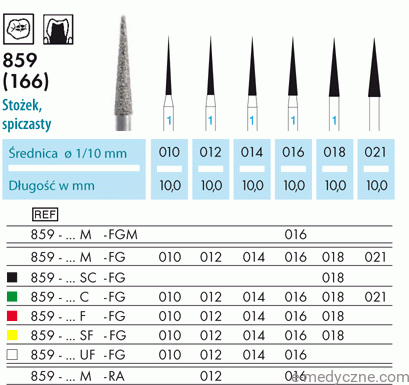 Wiertła stomatologiczne 859-016-021 FG