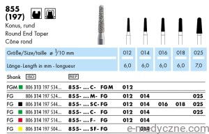 Wiertła dentystyczne - stożki zaokrąglone  855 FG 