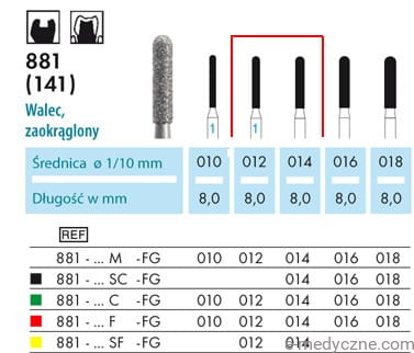 Wiertła stomatologiczne 881 012-014